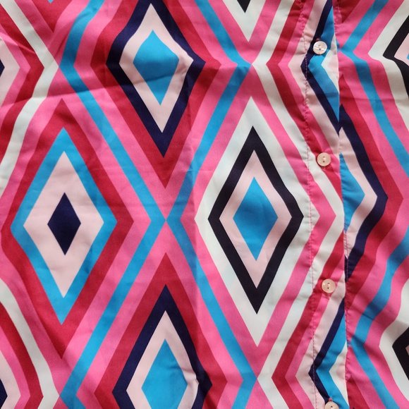 Polo Bonetta Bright Groovy Multi Color Long Sleeve Button Down Blouse Size 2XL46 - Picture 4 of 7